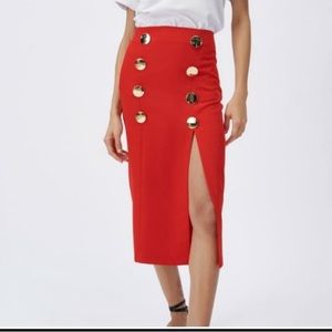 NWT Discontinued Limited Edition Red Buttoned High-Waist Midi Pencil Skirt